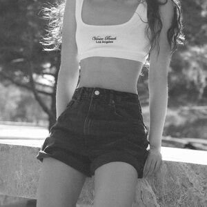 Zara denim mom shorts, blue & black